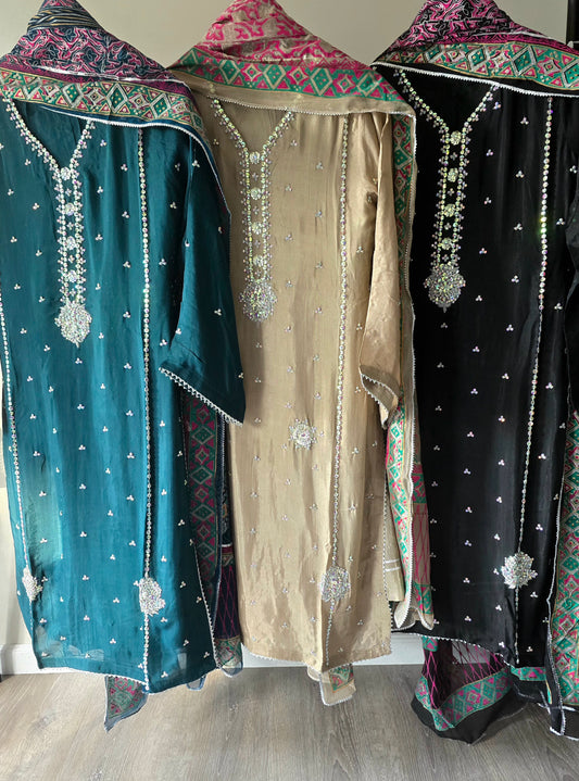 Rhinestone Work Silk