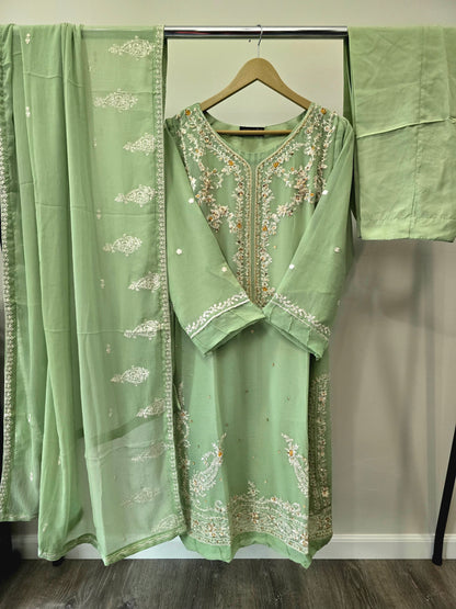 EMB CHIFFON SUIT