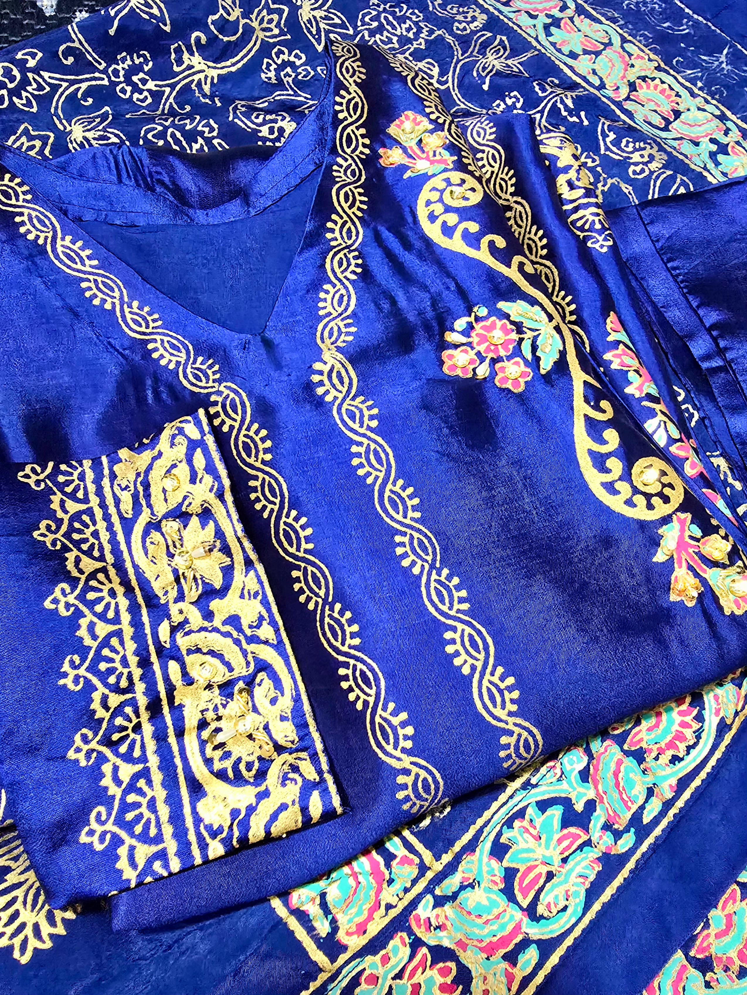 CUSTOM LUXURY PURE SHEESHA SILK BLOCK PRINT