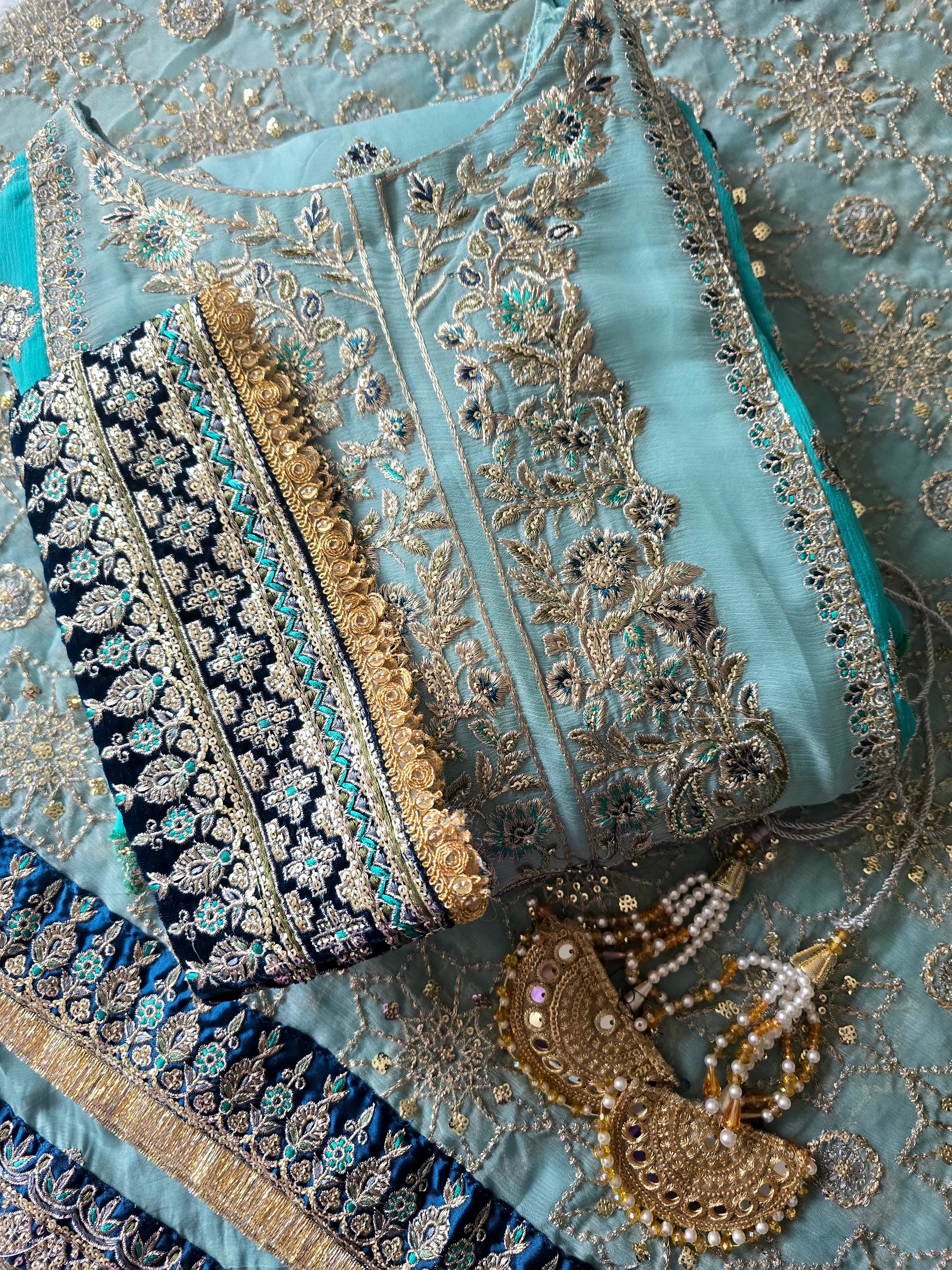 SKY BLUE PARTY WEAR SHARARA SET