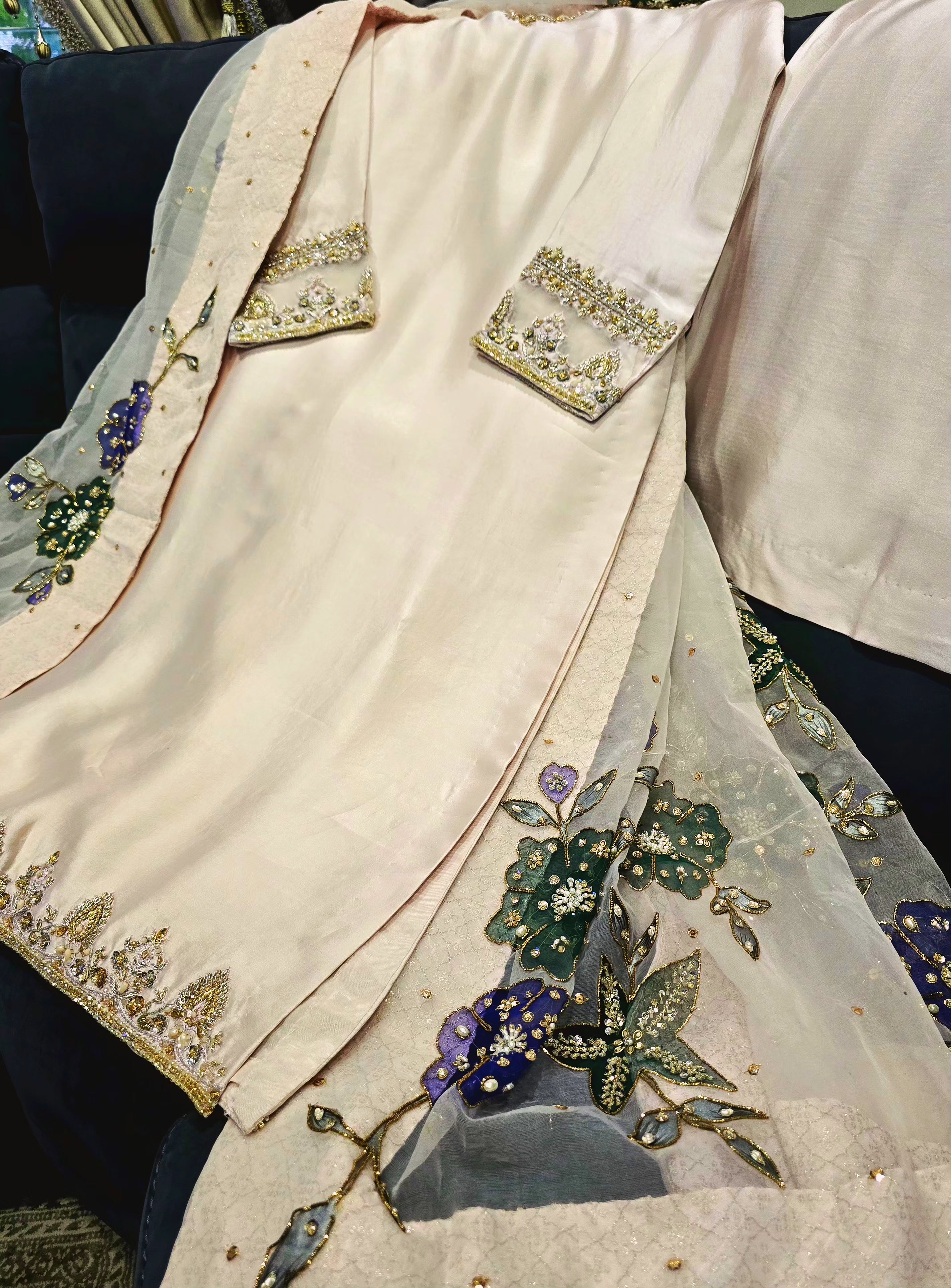 CUSTOM FORMAL HAND-PAINT DUPATTA WITH SHARARA