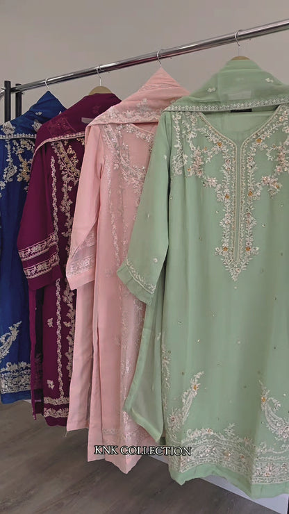 EMB CHIFFON SUIT